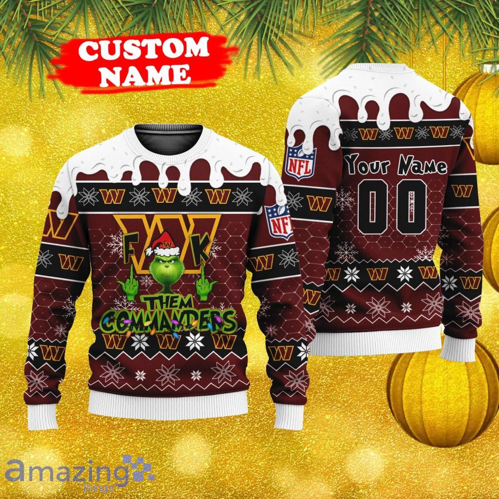 NFL Grinch Fuck Them Washington Commanders Personalized Name And Number Ugly Xmas Sweater Christmas Gift image NFL Grinch Fuck Them Washington Commanders Personalized Name And Number Ugly Xmas Sweater Christmas Gift Product Photo 1