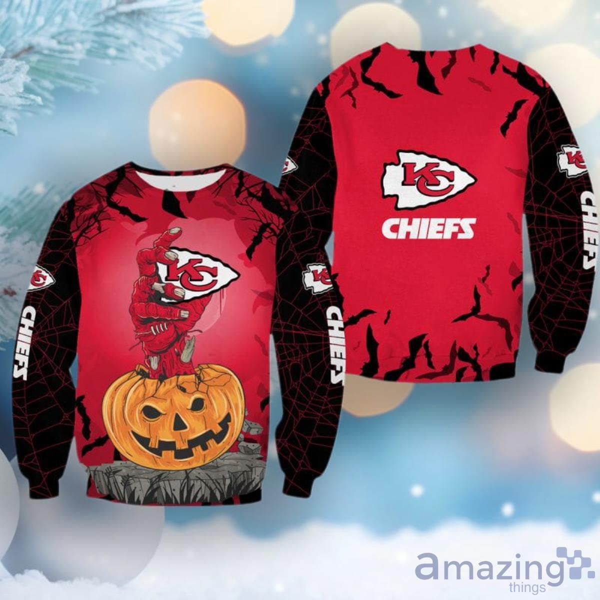 NFL Kansas City Chiefs Zombies Hand Halloween Limited Edition Ugly Sweater image NFL Kansas City Chiefs Zombies Hand Halloween Limited Edition Ugly Sweater Product Photo 1