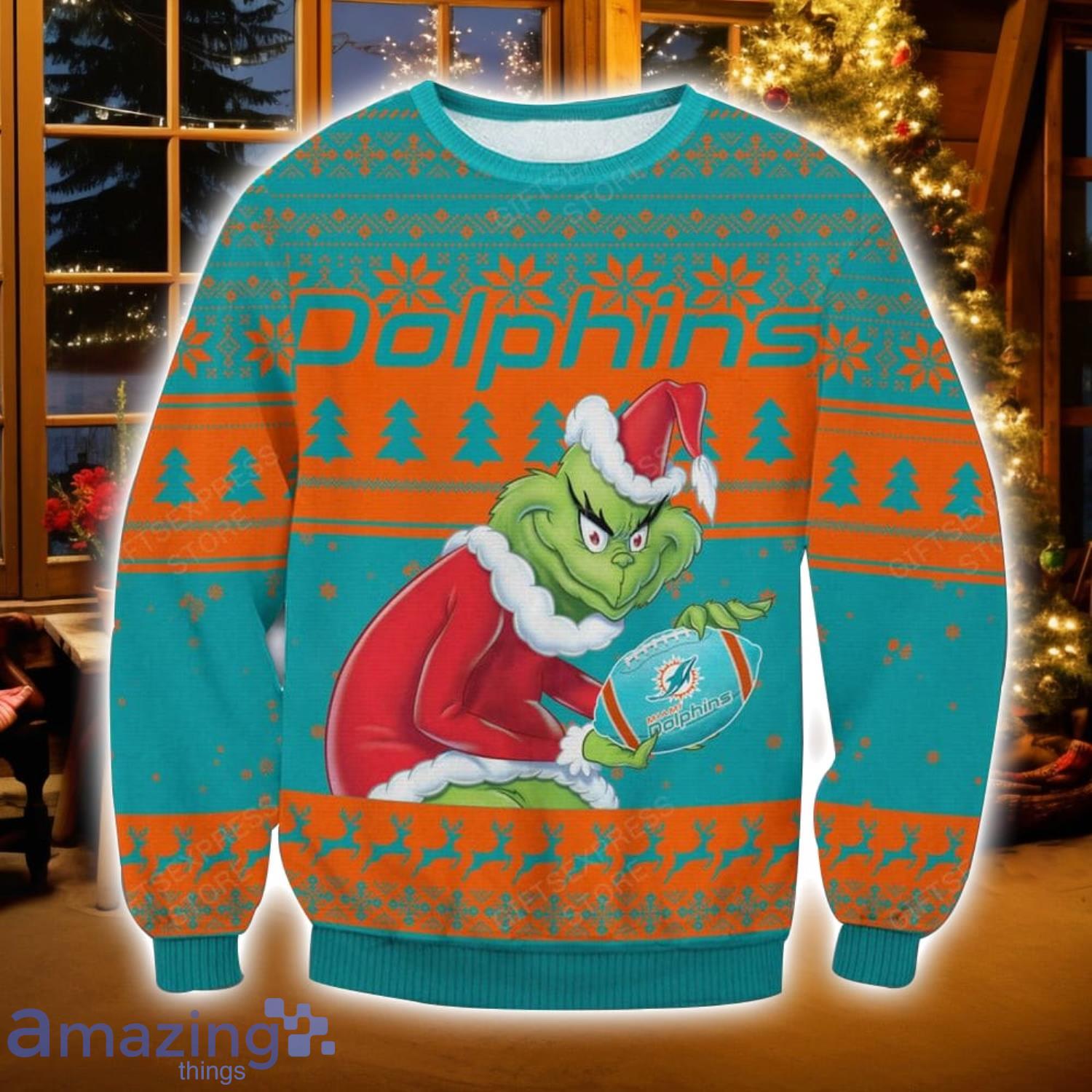 NFL Miami Dolphins Grinch Ugly Christmas Sweater Christmas Gift For Sport Fans image NFL Miami Dolphins Grinch Ugly Christmas Sweater Christmas Gift For Sport Fans Product Photo 1