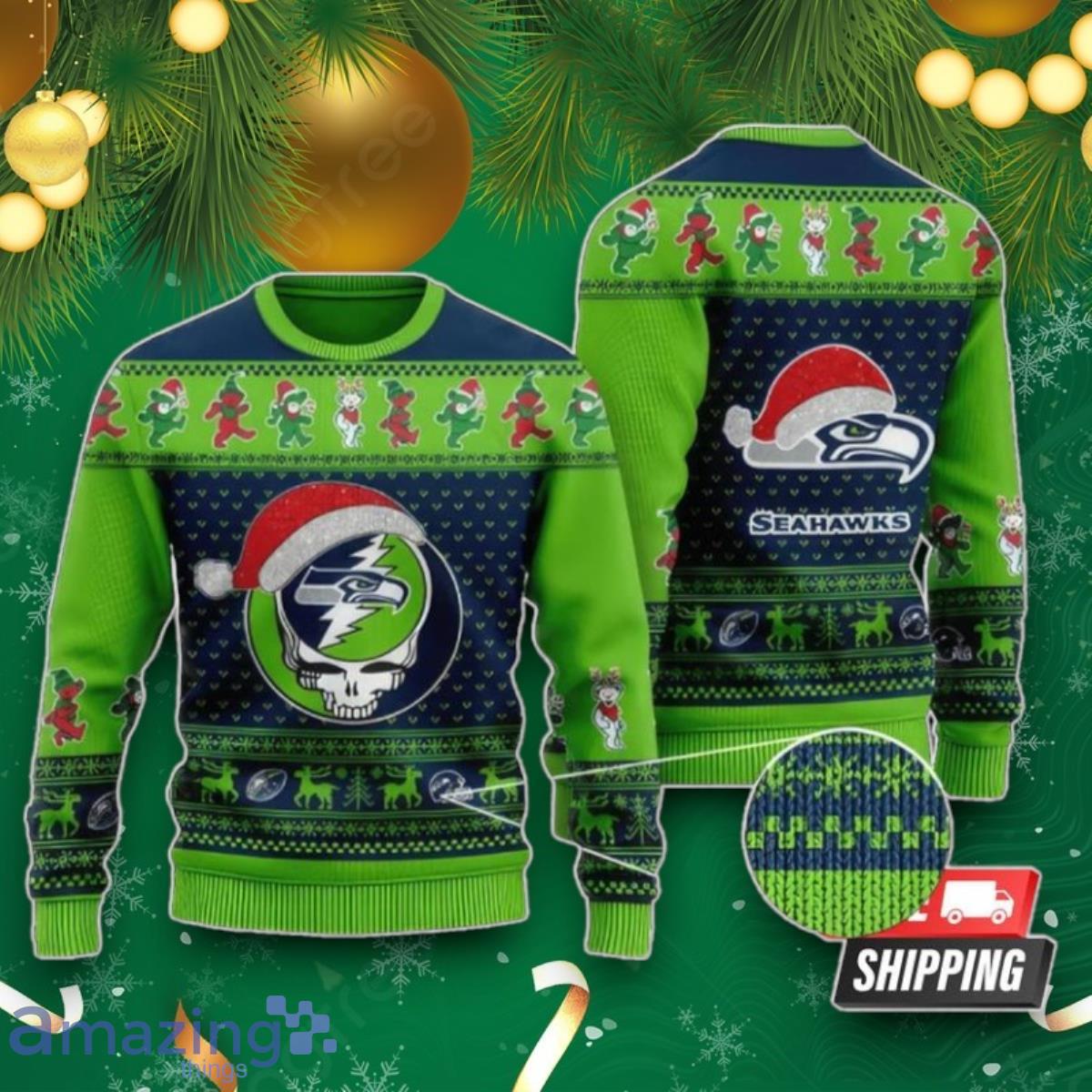 Nfl Seattle Seahawks Greatful Dead Green Color Ugly Christmas Sweaters Best Gift image Nfl Seattle Seahawks Greatful Dead Green Color Ugly Christmas Sweaters Best Gift Product Photo 1