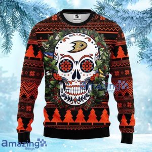 NHL Anaheim Ducks Skull Flower Ugly Christmas Ugly Sweater Gift For Fans Christmas Product Photo 3