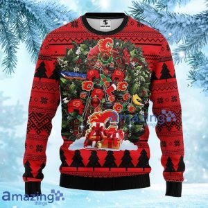 NHL Calgary Flames Tree Ugly Christmas Fleece Sweater Gift For Fans Christmas Product Photo 1
