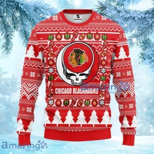 NHL Chicago Blackhawks Grateful Dead Ugly Christmas Fleece Sweater Gift For Fans Christmas Product Photo 3