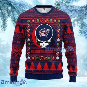 NHL Columbus Blue Jackets Grateful Dead Ugly Christmas Fleece Sweater Gift For Fans Christmas Product Photo 1