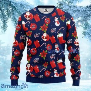 NHL Columbus Blue Jackets Santa Claus Snowman Christmas Ugly Sweater Gift For Fans Christmas Product Photo 3