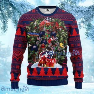NHL Columbus Blue Jackets Tree Ugly Christmas Fleece Sweater Gift For Fans Christmas Product Photo 3