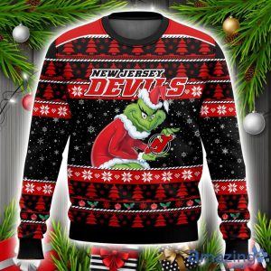NHL New Jersey Devils Grinch Ugly Christmas Sweater Christmas Gift Unisex Men And Women Sweater Product Photo 1