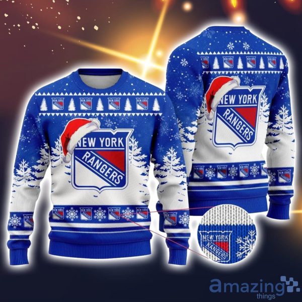 NHL New York Rangers Logo Wearing Santa Hat Ugly Christmas Sweater For Fans Product Photo 1