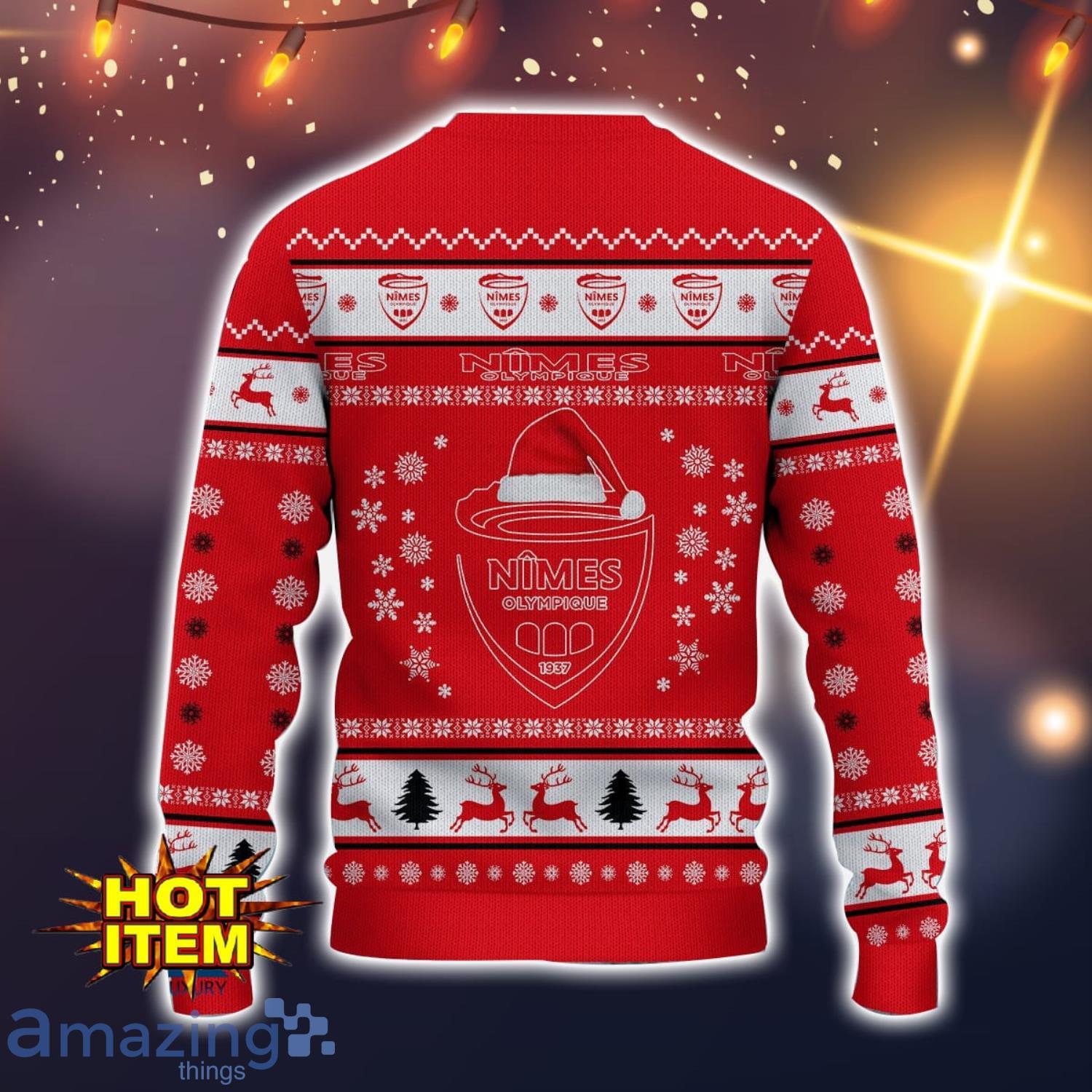 Nimes Olympique 3D Ugly Christmas Sweater For Men And Women Sport Fans image Nimes Olympique 3D Ugly Christmas Sweater For Men And Women Sport Fans Product Photo 3