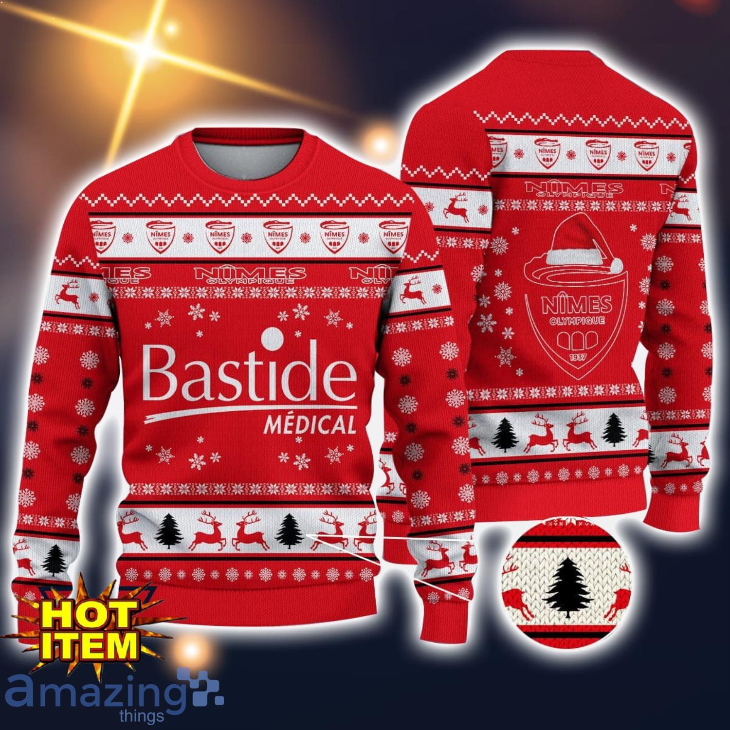 Nimes Olympique 3D Ugly Christmas Sweater For Men And Women Sport Fans image Nimes Olympique 3D Ugly Christmas Sweater For Men And Women Sport Fans Product Photo 1