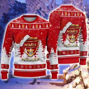 Nimes Olympique Logo Wearing Santa Hat Ugly Christmas Sweater Christmas Gift 3D Sweater Product Photo 1