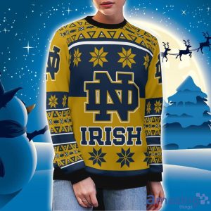 Notre Dame Fighting Irish Logo Big Snowflake Pattern Ugly Christmas Sweater Product Photo 3