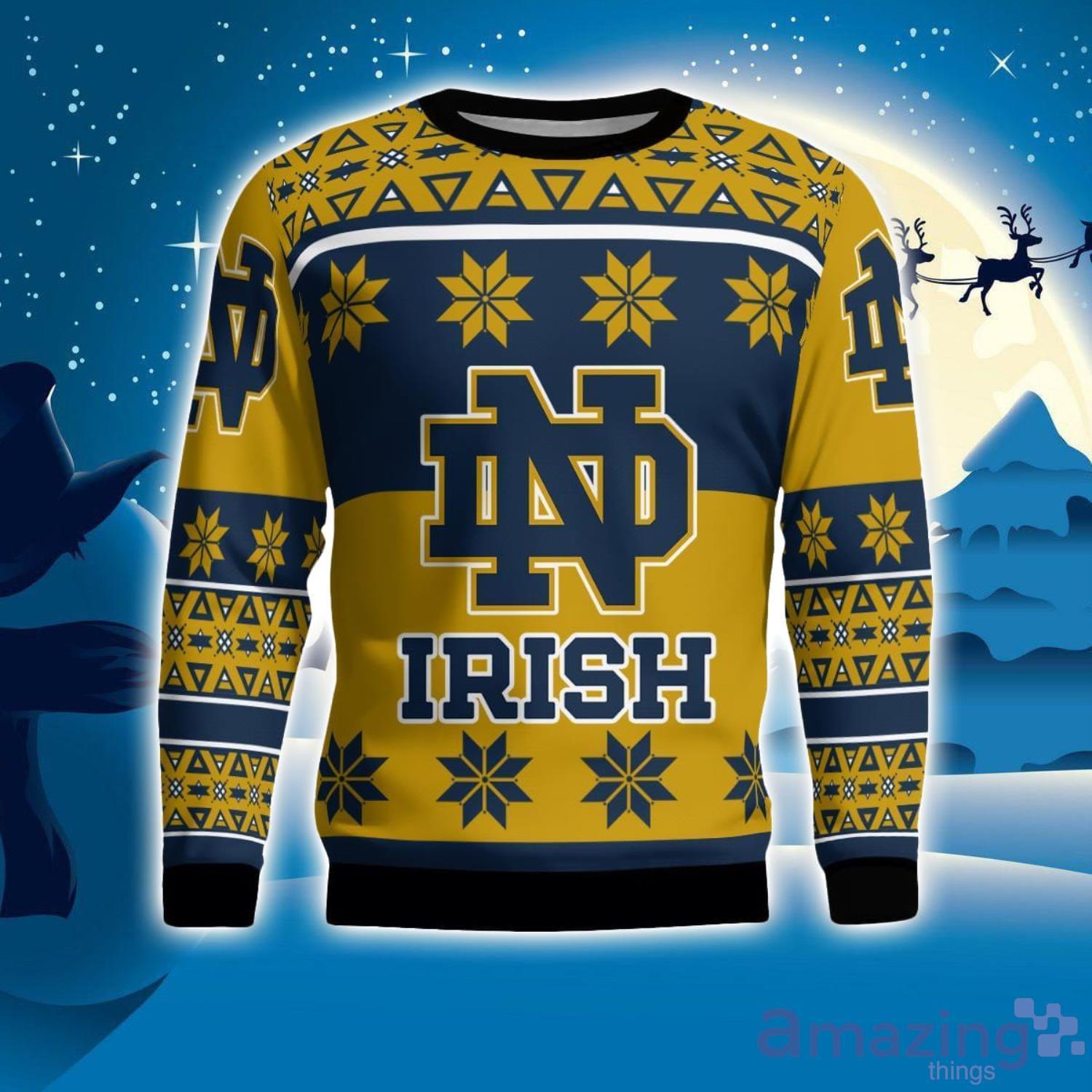 Notre Dame Fighting Irish Logo Big Snowflake Pattern Ugly Christmas Sweater Product Photo 1