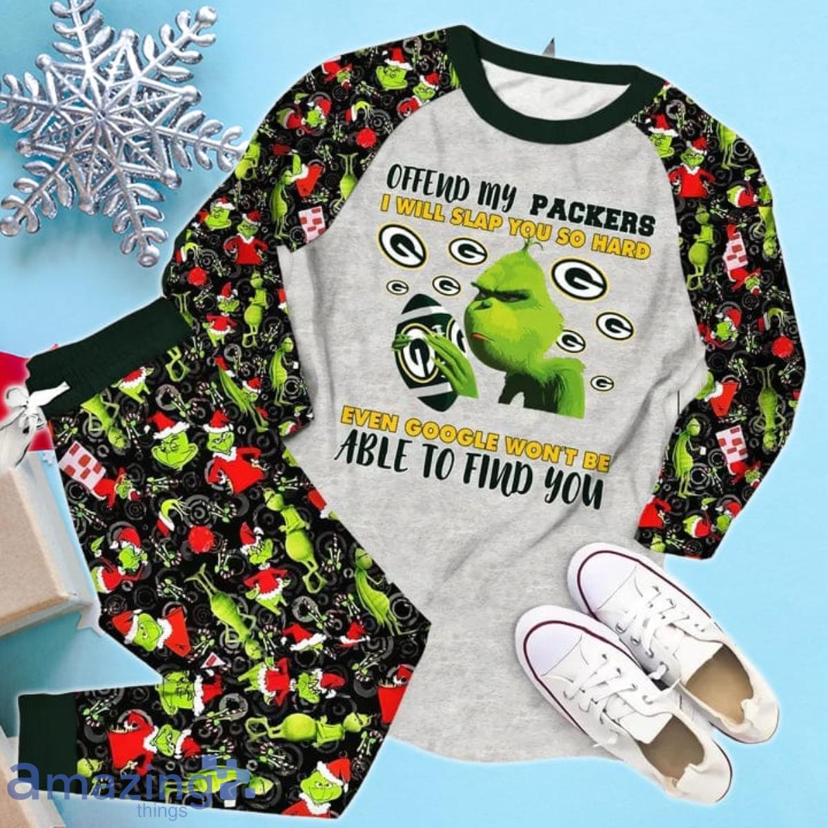 Offend My Green Bay Packers I Will Slap You So Hard Grinch Pajamas Set image Offend My Green Bay Packers I Will Slap You So Hard Grinch Pajamas Set Product Photo 3