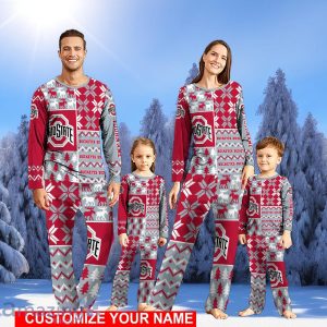 Ohio State Buckeyes Pajamas Set Personalized Name For Sport Fans Cute Christmas Pajamas Set For Family Product Photo 1