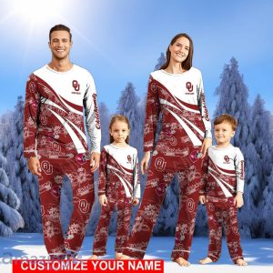 Oklahoma Sooners Cute Christmas Pajamas Set Personalized Name Christmas Gifts For Fans Product Photo 1