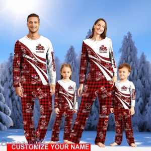 Oklahoma Sooners Team Pajamas Personalize Name Buffalo Plaid Cute Christmas Pajamas Set Product Photo 1