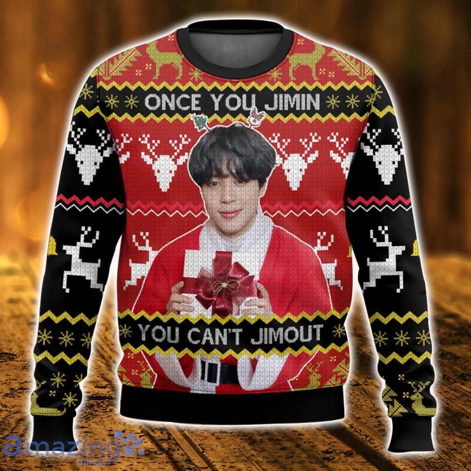 Once You Jimin You Can’t Jimout Pun Funny Ugly Christmas Sweater Christmas Gift 3D printed Sweater image Once You Jimin You Can’t Jimout Pun Funny Ugly Christmas Sweater Christmas Gift 3D printed Sweater Product Photo 1