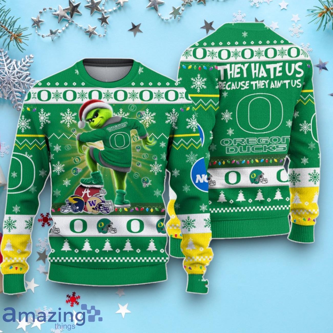 Oregon Ducks NCAA Grinch They Hate Us Because They Ain’t Us Ugly Sweater image Oregon Ducks NCAA Grinch They Hate Us Because They Ain’t Us Ugly Sweater Product Photo 1