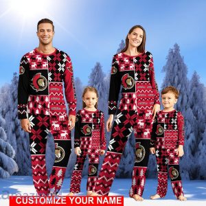 Ottawa Senators Pajamas Set Christmas snowflake pattern Pajamas Christmas Gift For Family Custom Name Product Photo 1