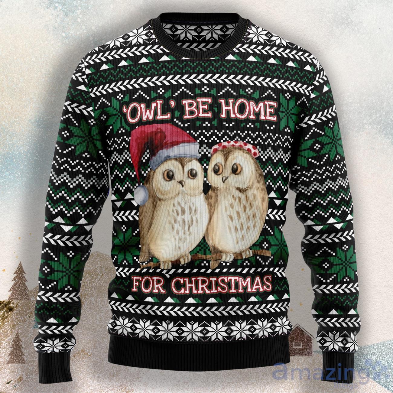 Owl Be Home Ugly Christmas Sweater For Men & Women Product Photo 1