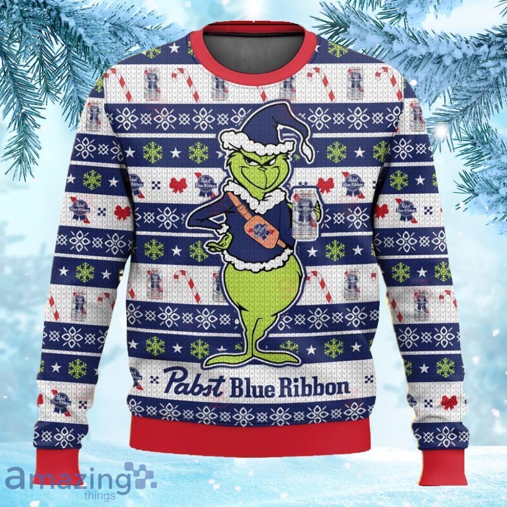 Pabst Blue Ribbon Grinch Christmas Ugly Sweater Christmas Gift For Men And Women image Pabst Blue Ribbon Grinch Christmas Ugly Sweater Christmas Gift For Men And Women Product Photo 1