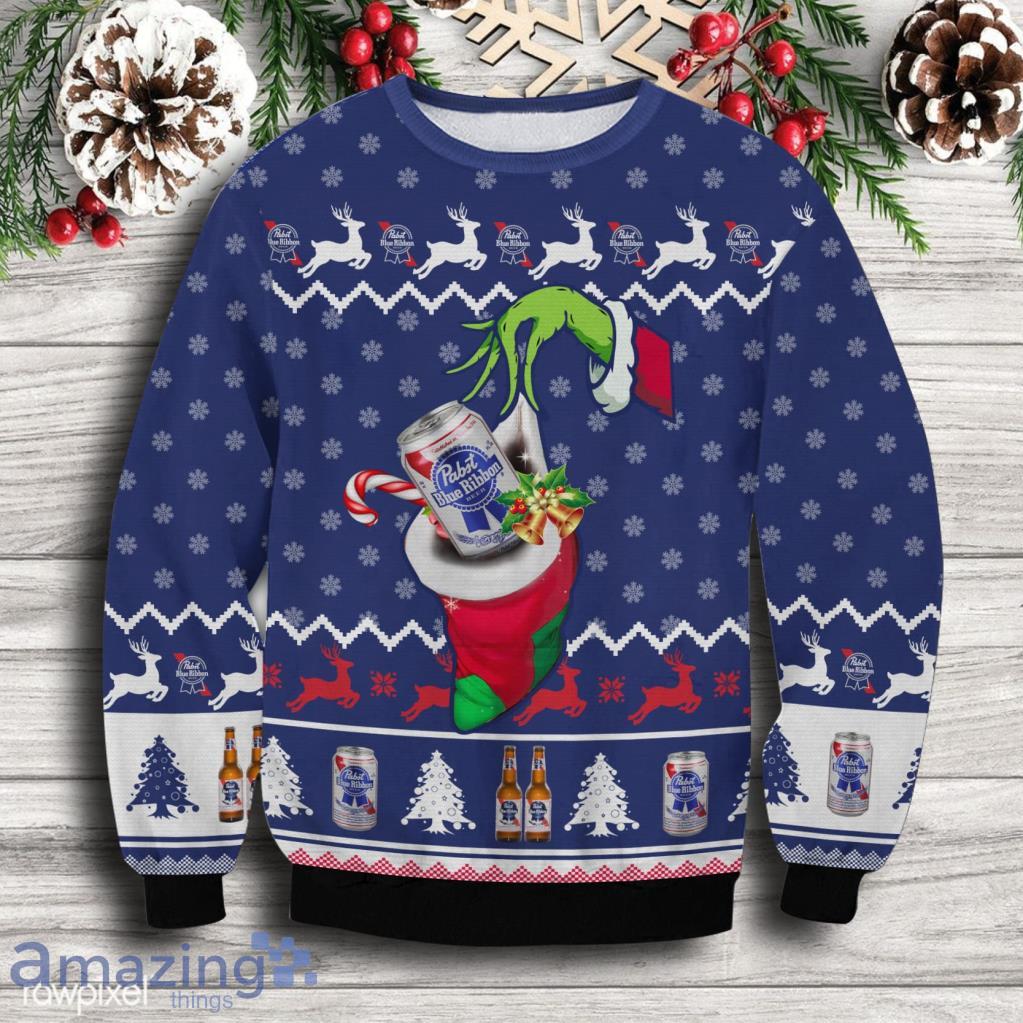 Pabst Blue Ribbon Grinch Hand Christmas Ugly Sweater Gift For Men And Women Product Photo 1
