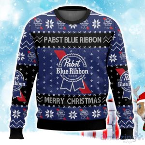 Pabst Blue Ribbon Ugly Christmas Sweater, Xmas Gift Ideas For Fan Product Photo 1