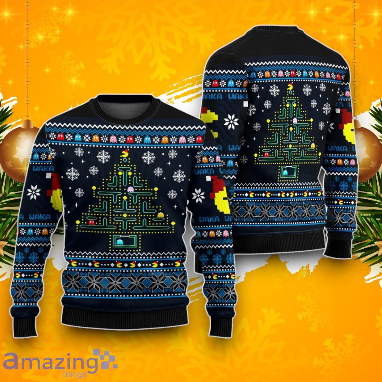 Pacman Christmas Tree Custom Ugly Christmas Sweater For Men And Women image Pacman Christmas Tree Custom Ugly Christmas Sweater For Men And Women Product Photo 1
