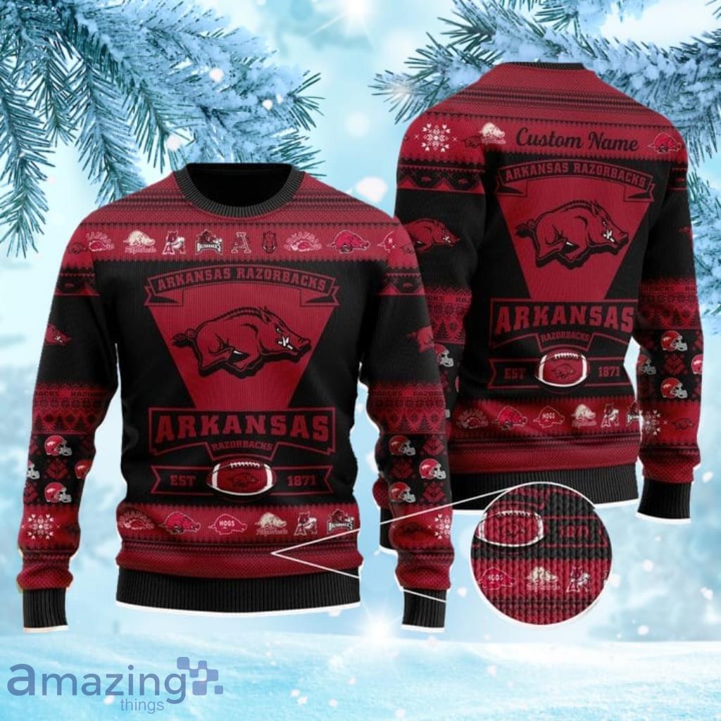 Personalized Arkansas Razorbacks Football Team Ugly Christmas Sweater image Personalized Arkansas Razorbacks Football Team Ugly Christmas Sweater Product Photo 1