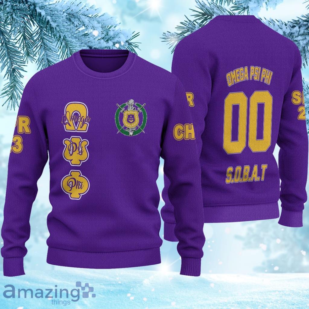 Personalized Omega Psi Phi Royal Purple Knitted Ugly Christmas Sweater