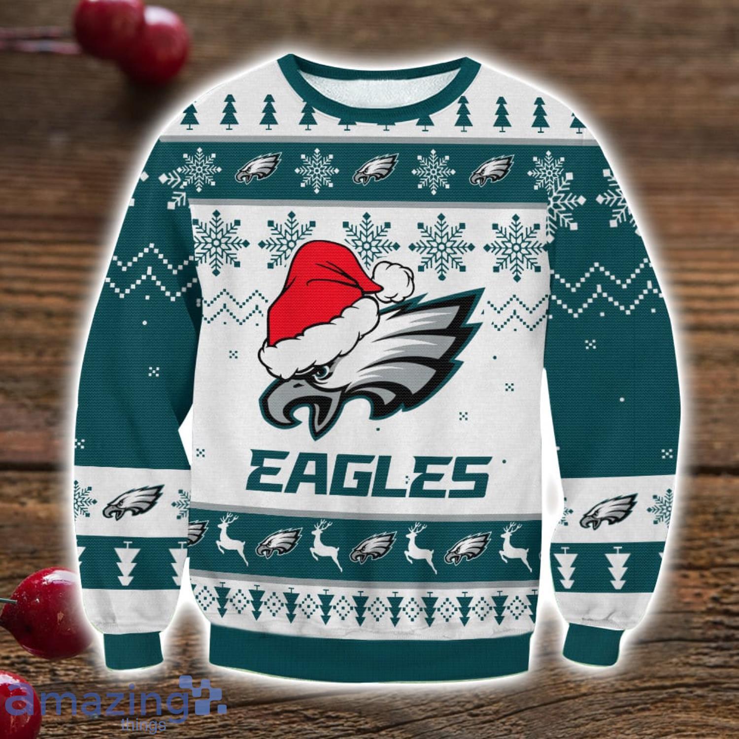 Philadelphia Eagles Santa Hat Ugly Christmas Sweater Christmas Gift For Men And Women image Philadelphia Eagles Santa Hat Ugly Christmas Sweater Christmas Gift For Men And Women Product Photo 1