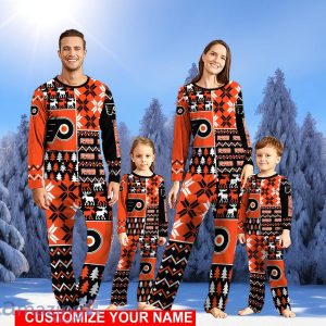 Philadelphia Flyers Pajamas Set Christmas snowflake pattern Pajamas Christmas Gift For Family Custom Name Product Photo 1