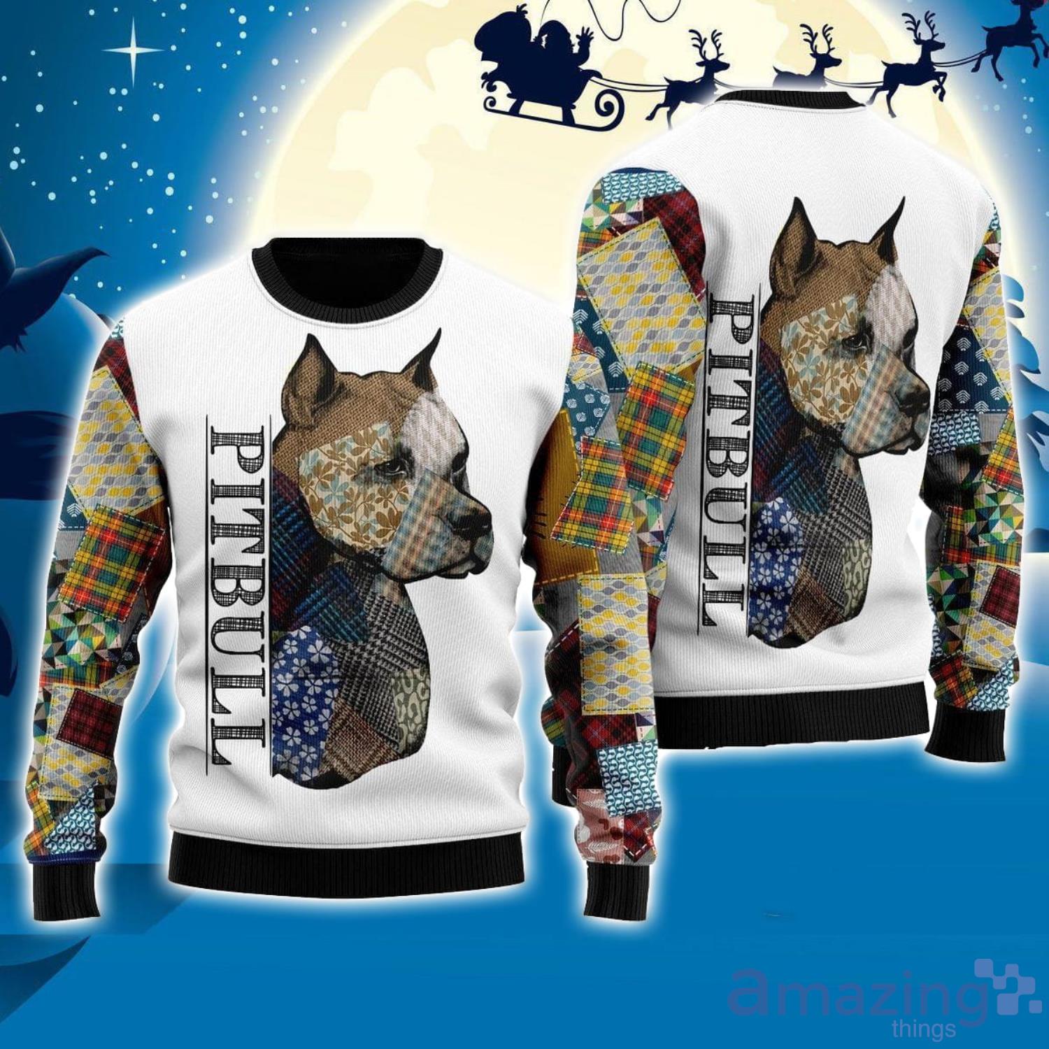 Pitbull Patchwork Seamless 3D Ugly Christmas Sweater Gift For Family Christmas Gift image Pitbull Patchwork Seamless 3D Ugly Christmas Sweater Gift For Family Christmas Gift Product Photo 1