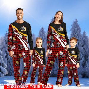 Pittsburgh Steelers Team Pajamas Personalize Name Buffalo Plaid Cute Christmas Pajamas Set Product Photo 1