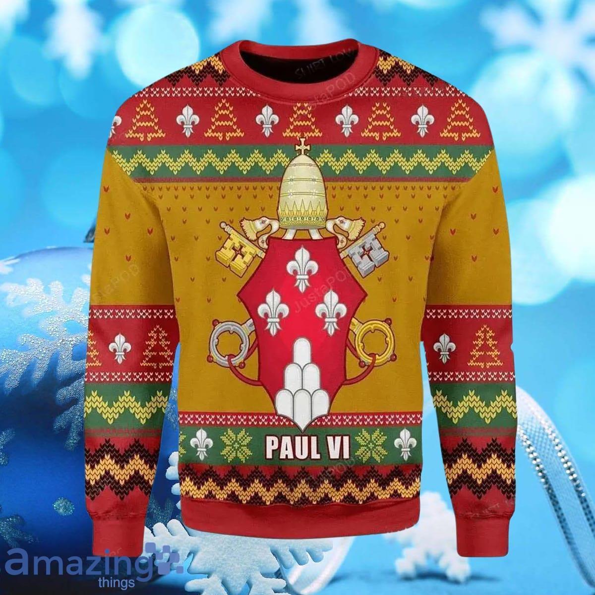 Pope Paul Vi Coat Of Arms Ugly Christmas Sweater Gift For Men And Women image Pope Paul Vi Coat Of Arms Ugly Christmas Sweater Gift For Men And Women Product Photo 1