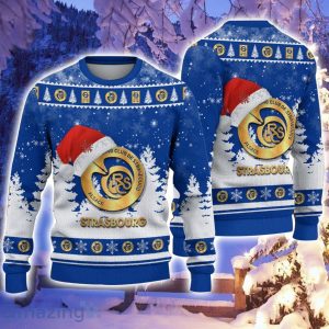 RC Strasbourg Alsace Logo Wearing Santa Hat Ugly Christmas Sweater Christmas Gift 3D Sweater Product Photo 1