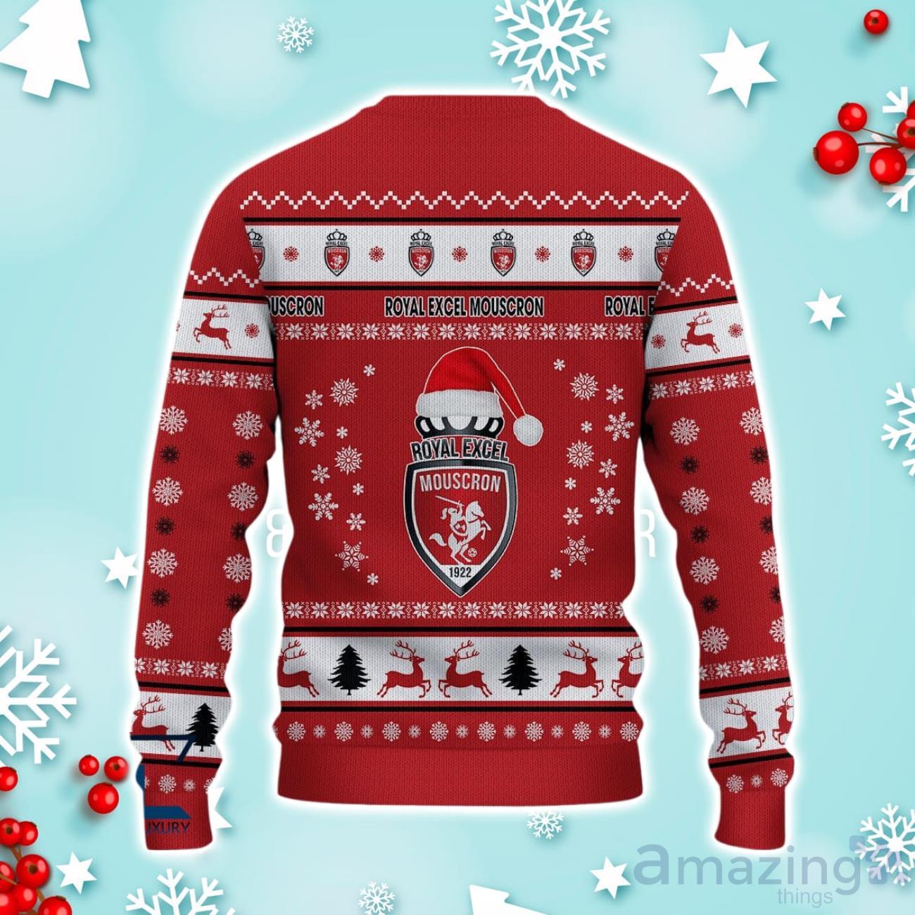 Royal Excel Mouscron Ugly Christmas Sweater Ideal Gift For Fans image Royal Excel Mouscron Ugly Christmas Sweater Ideal Gift For Fans Product Photo 3