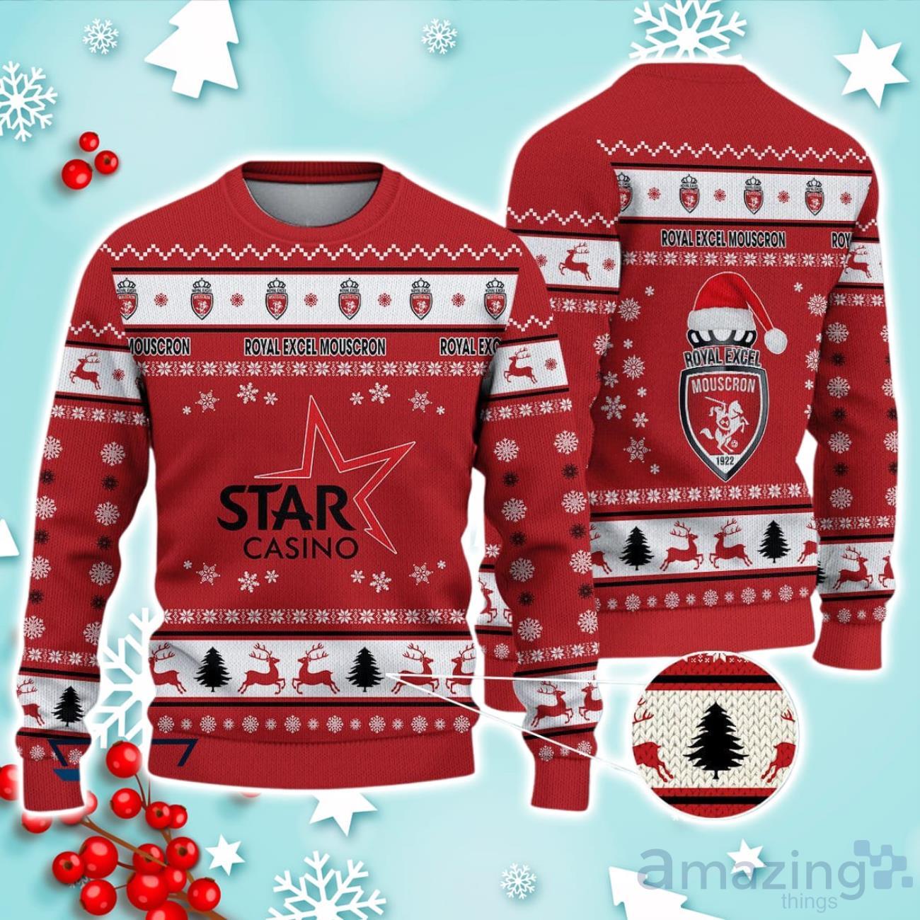 Royal Excel Mouscron Ugly Christmas Sweater Ideal Gift For Fans image Royal Excel Mouscron Ugly Christmas Sweater Ideal Gift For Fans Product Photo 1