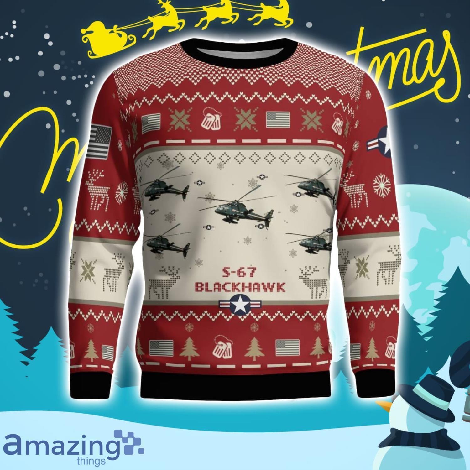 S 67 Blackhawk S67 Aircraft Ugly Christmas Sweater Christmas Gift Veteran 3D Sweater image S-67 Blackhawk S67 Aircraft Ugly Christmas Sweater Christmas Gift Veteran 3D Sweater Product Photo 2