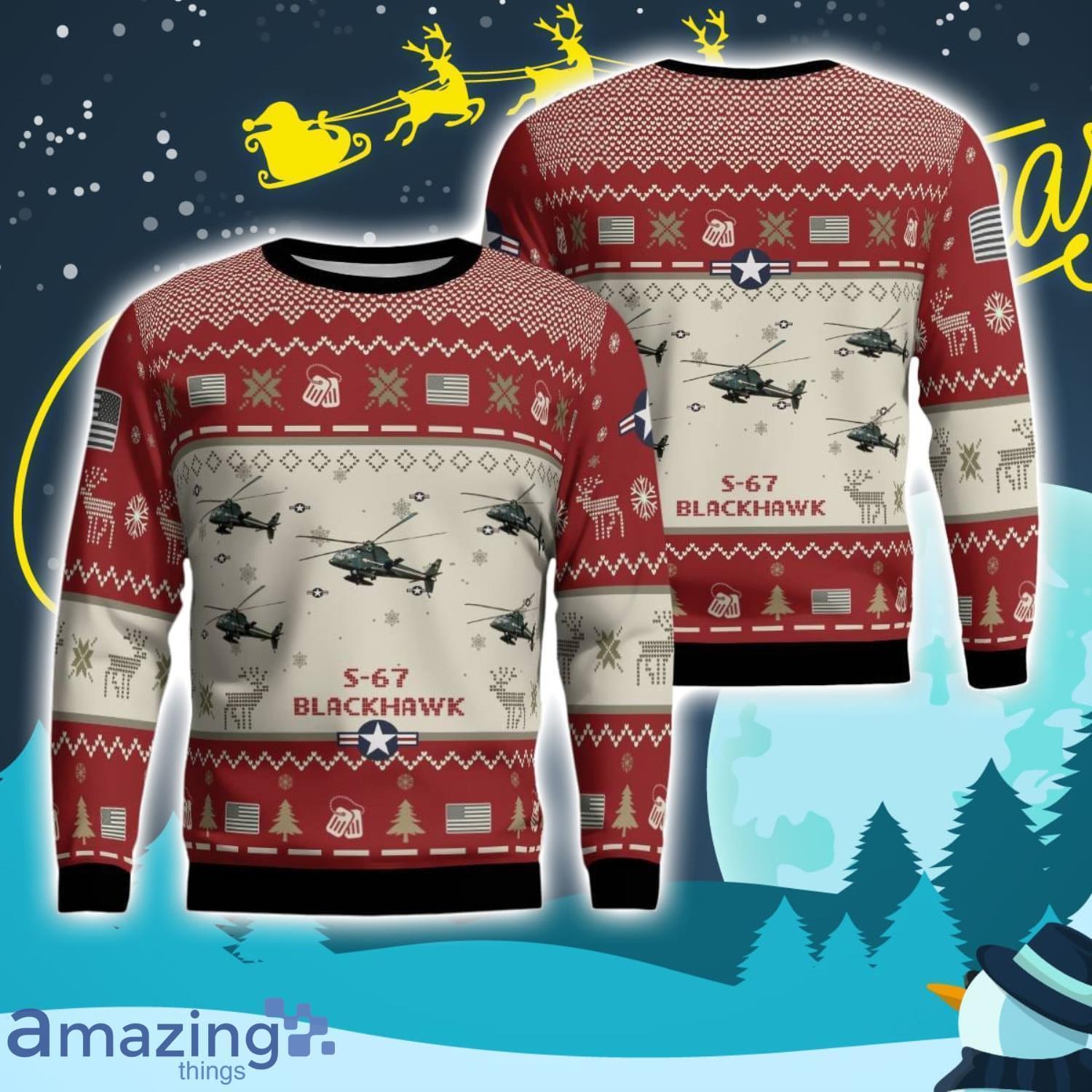 S 67 Blackhawk S67 Aircraft Ugly Christmas Sweater Christmas Gift Veteran 3D Sweater image S-67 Blackhawk S67 Aircraft Ugly Christmas Sweater Christmas Gift Veteran 3D Sweater Product Photo 1