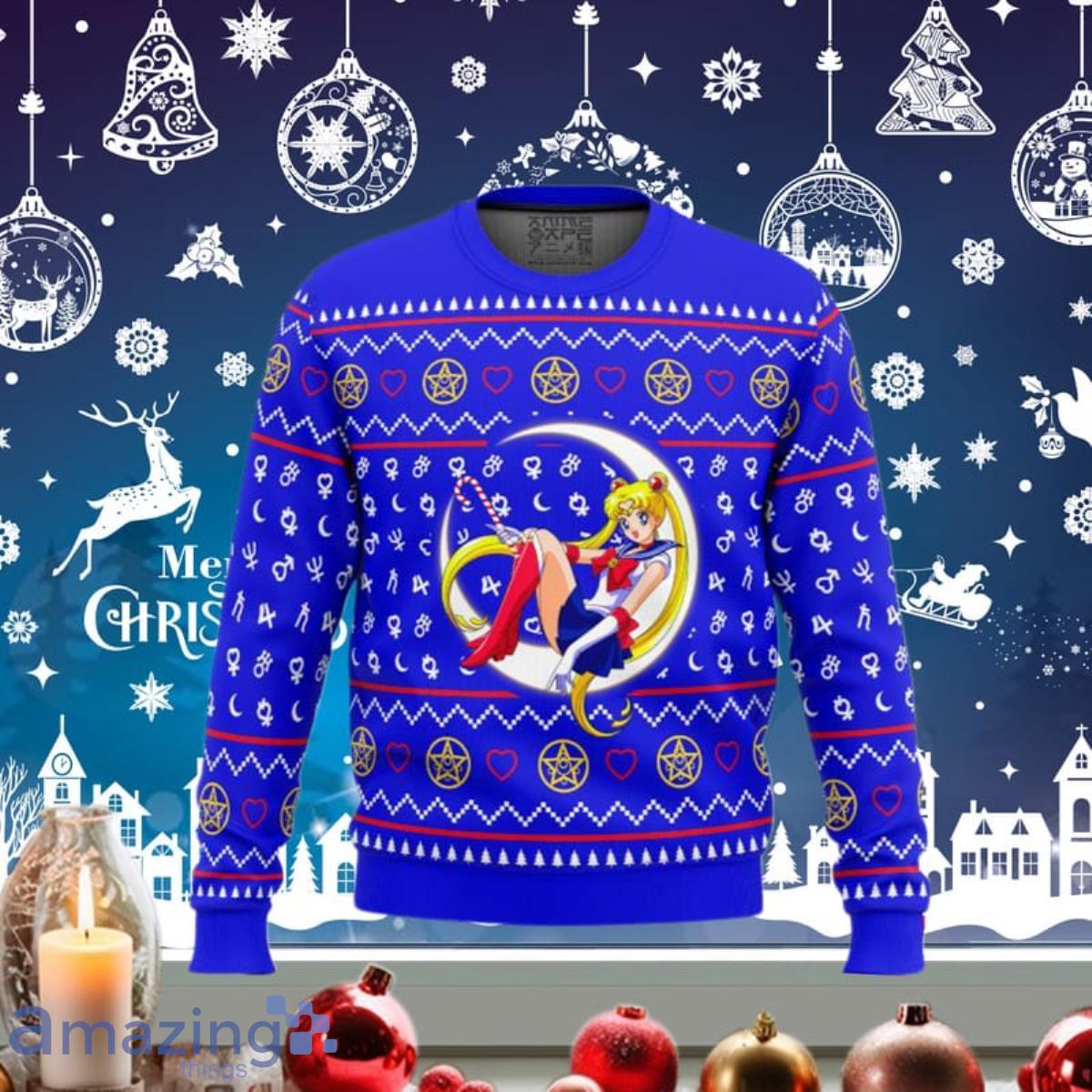 Sailor Moon Sitting on Moon Ugly Christmas Sweaters Style Gift For Men And Women image Sailor Moon Sitting on Moon Ugly Christmas Sweaters Style Gift For Men And Women Product Photo 1