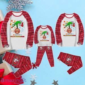 San Francisco 49ers Happy Hallothanksmas Grinch Pajamas Set Product Photo 2