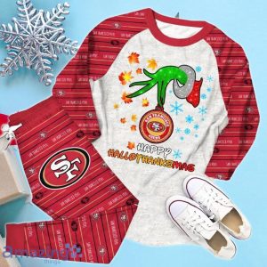 San Francisco 49ers Happy Hallothanksmas Grinch Pajamas Set Product Photo 3