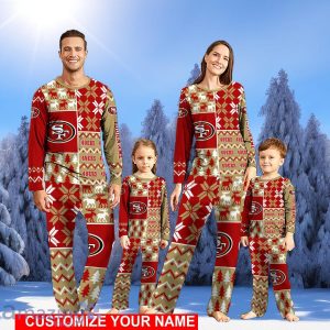 San Francisco 49ers Pajamas Set Christmas snowflake pattern Pajamas Christmas Gift For Family Custom Name Product Photo 1