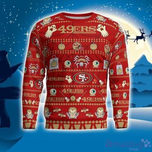 San Francisco 49ers Pumpkin Halloween Spooky Ghost Pattern Funny 3D Sweater Men And Women Gift image San Francisco 49ers Pumpkin Halloween Spooky Ghost Pattern Funny 3D Sweater Men And Women Gift Product Photo 2