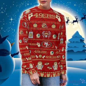 San Francisco 49ers Pumpkin Halloween Spooky Ghost Pattern Funny 3D Sweater Men And Women Gift image San Francisco 49ers Pumpkin Halloween Spooky Ghost Pattern Funny 3D Sweater Men And Women Gift Product Photo 3
