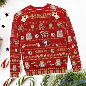 San Francisco 49ers Pumpkin Halloween Spooky Ghost Pattern Funny 3D Sweater Men And Women Gift image San Francisco 49ers Pumpkin Halloween Spooky Ghost Pattern Funny 3D Sweater Men And Women Gift Product Photo 4