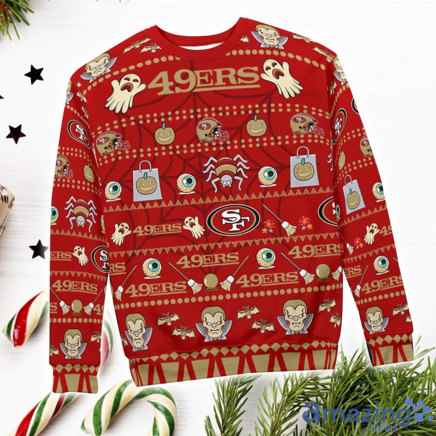 San Francisco 49ers Pumpkin Halloween Spooky Ghost Pattern Funny 3D Sweater Men And Women Gift image San Francisco 49ers Pumpkin Halloween Spooky Ghost Pattern Funny 3D Sweater Men And Women Gift Product Photo 4