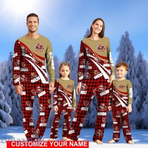 San Francisco 49ers Team Pajamas Personalize Name Buffalo Plaid Cute Christmas Pajamas Set Product Photo 1